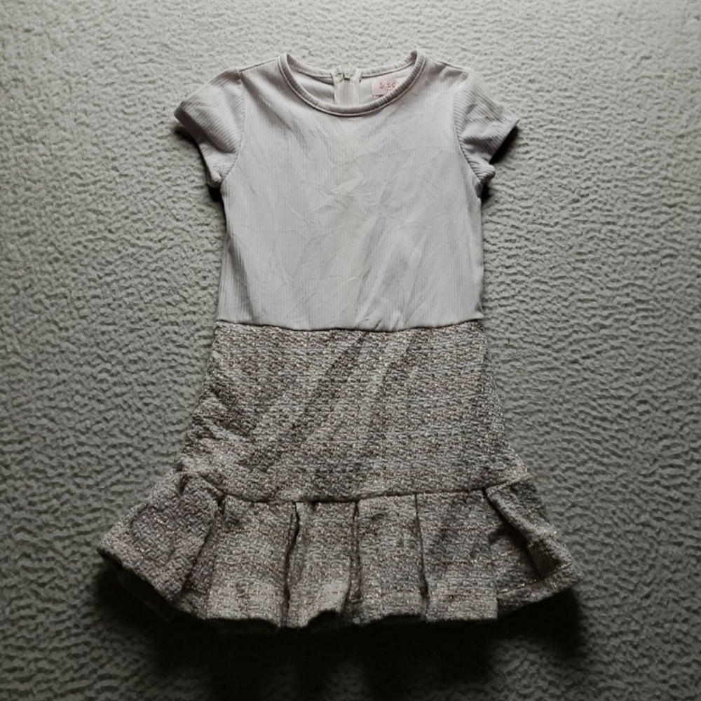 Biscotti Collezioni Dress Girls 7 Beige Short Sleeve Ruffle Fit & Flare Party